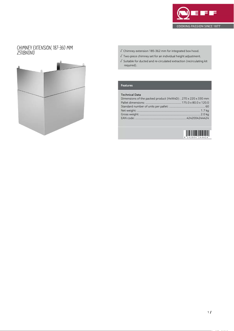 Page 1 de la notice Manuel utilisateur Neff Z51IBN0N0