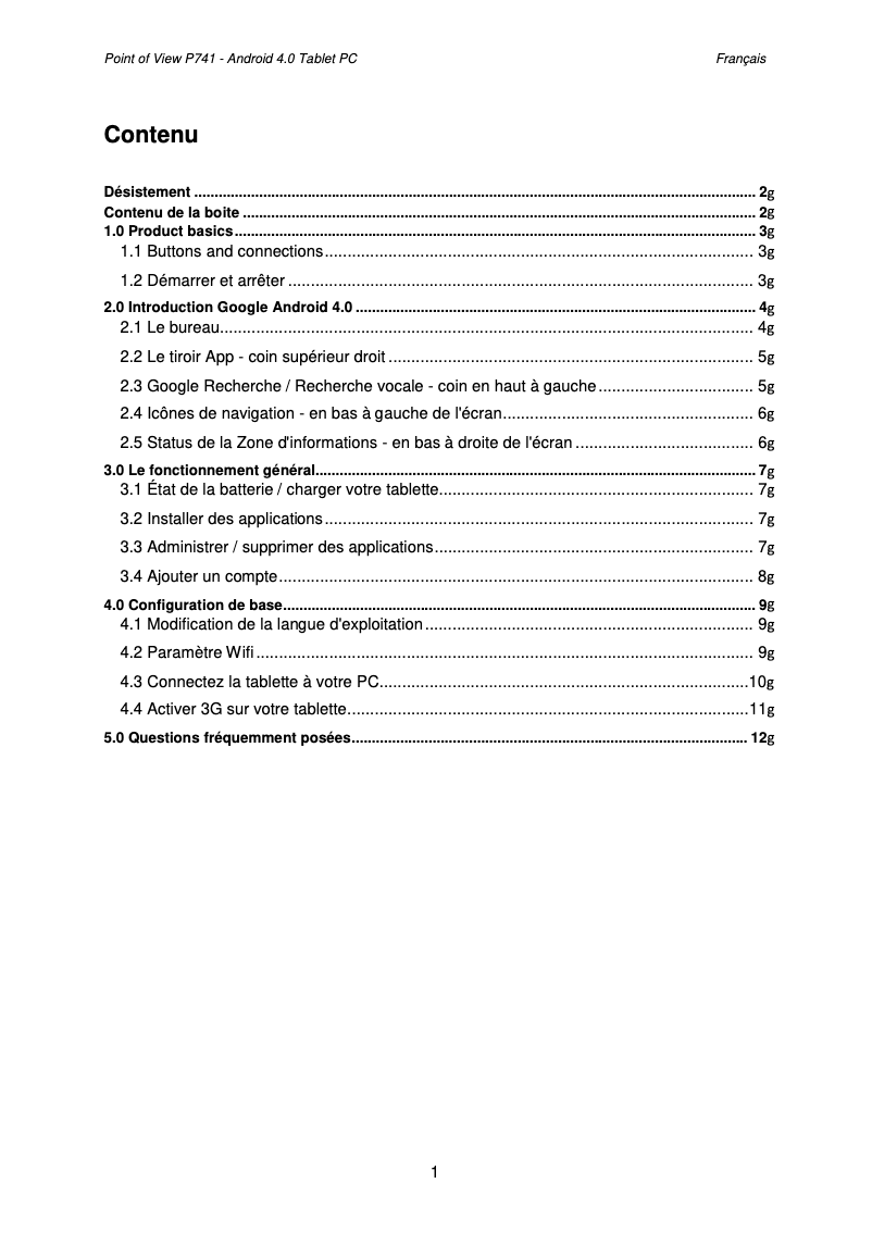 Page n°1 - Manuel utilisateur Point of View Mobii P741