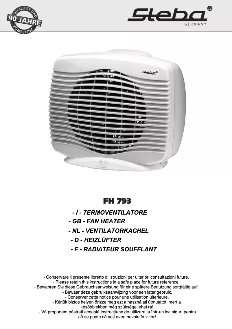 Page 1 de la notice Manuel utilisateur Steba FH 793