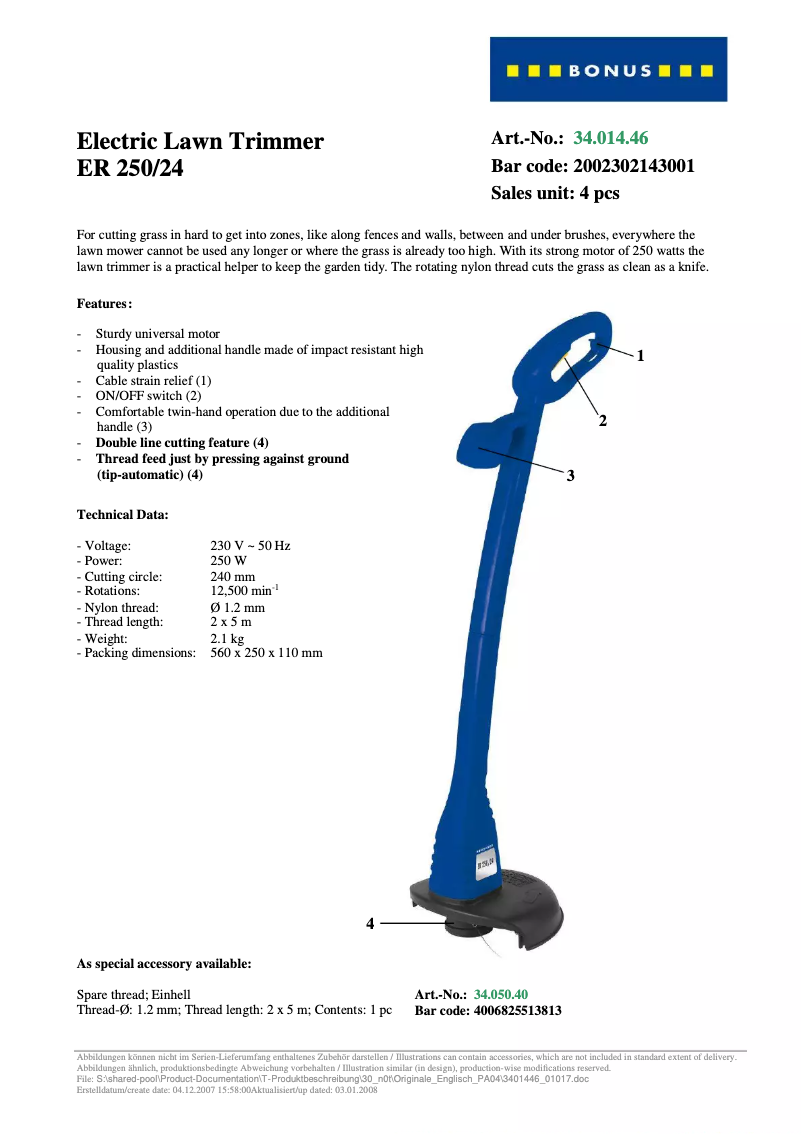 Image de la première page du manuel de l'appareil ER 250/24