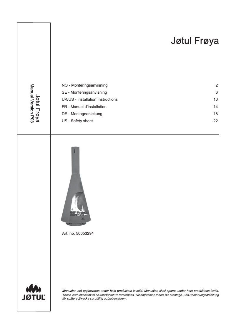 Image de la première page du manuel de l'appareil Frøya