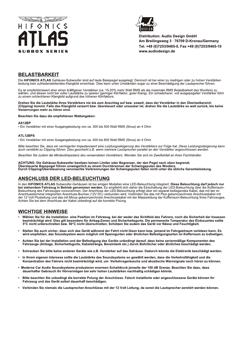 Page 1 de la notice Manuel utilisateur Hifonics Atlas AS12BP