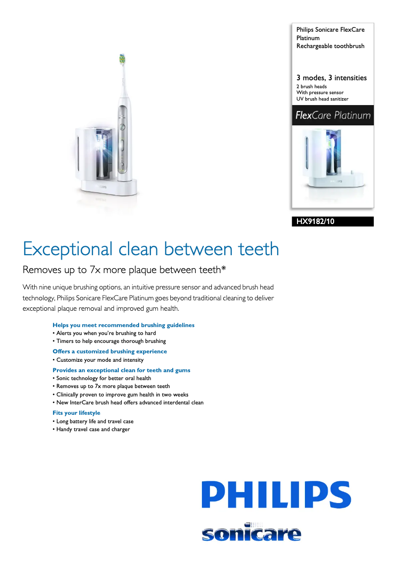 Página 1 del manual Ficha técnica Philips Sonicare FlexCare Platinum HX9182