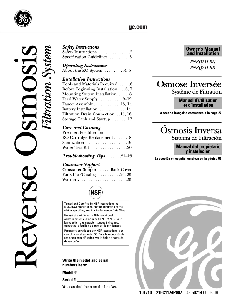 Página 1 del manual Manual de uso y mantenimiento GE Profile PNRQ21LBN