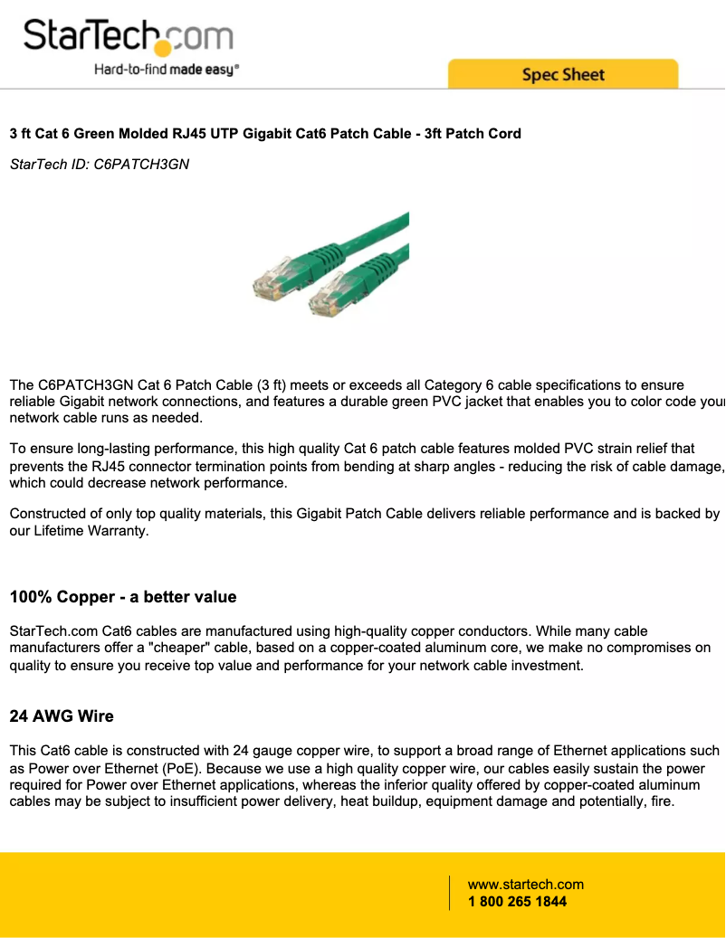 Page 1 de la notice Manuel utilisateur StarTech.com C6PATCH3GN