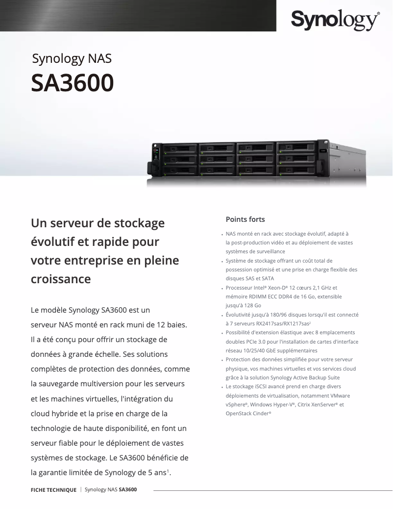 Imagen de la primera página del manual del dispositivo RackStation SA3600