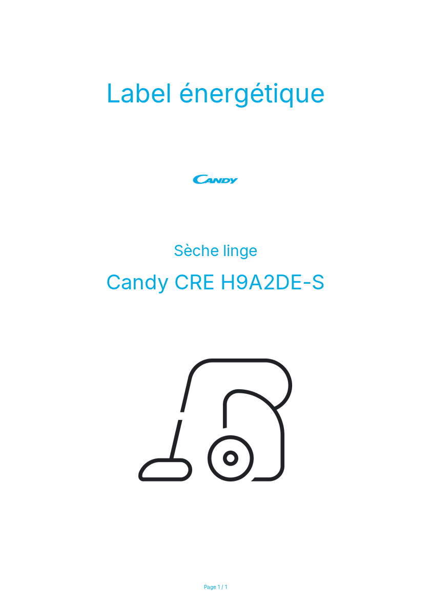 Page n°1 - Label énergétique Candy CRE H9A2DE-S