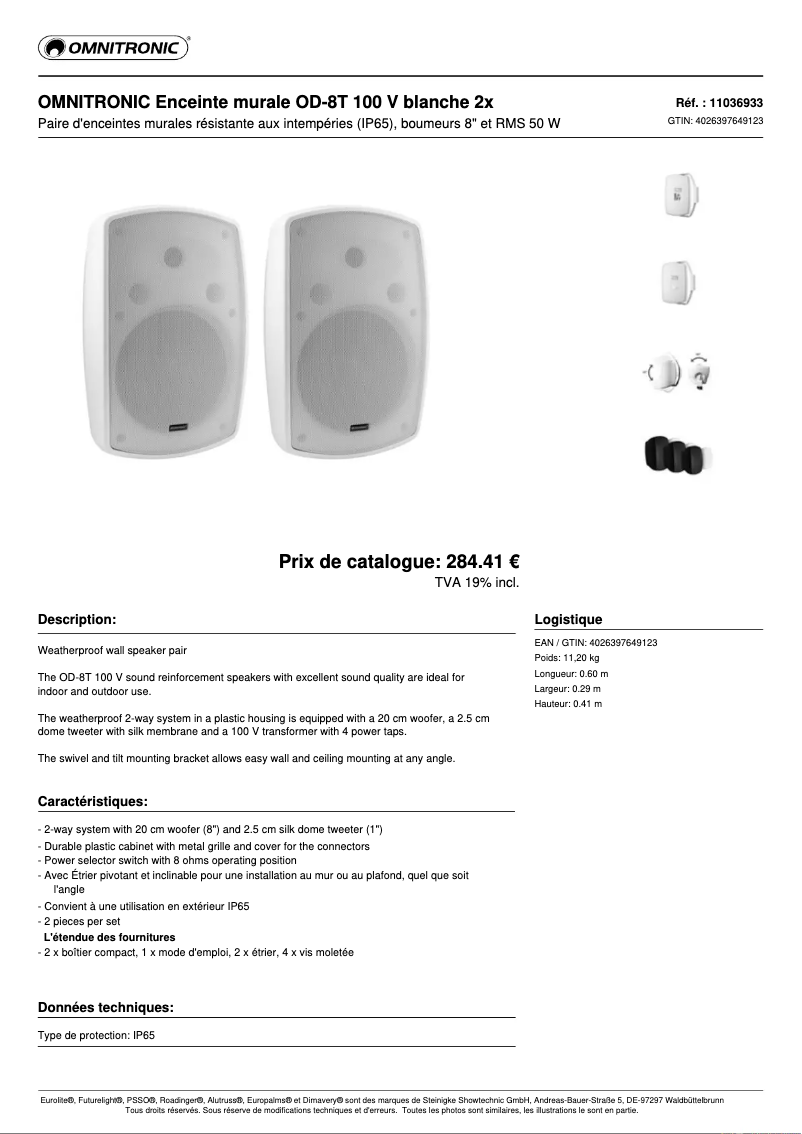 Page n°1 - Fiche technique Omnitronic OD-8T