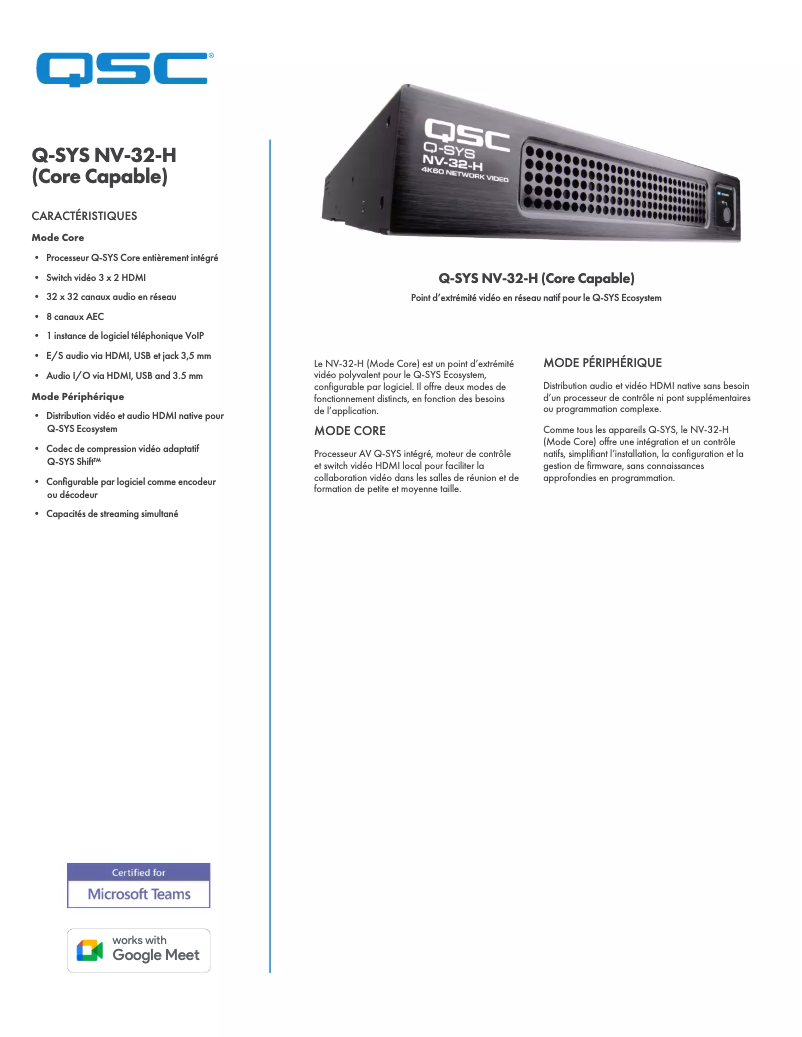 Image de la première page du manuel de l'appareil Q-SYS NV-32-H