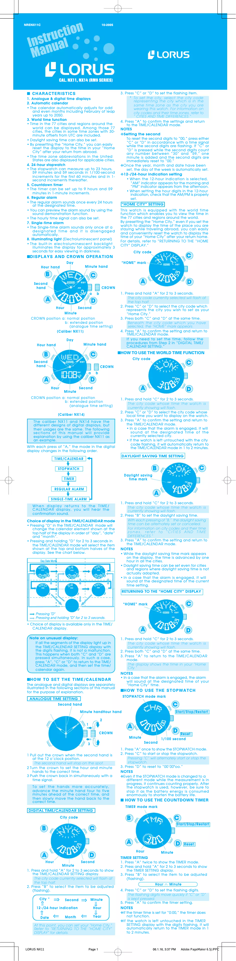 Page n°1 - Manuel utilisateur Lorus NX11