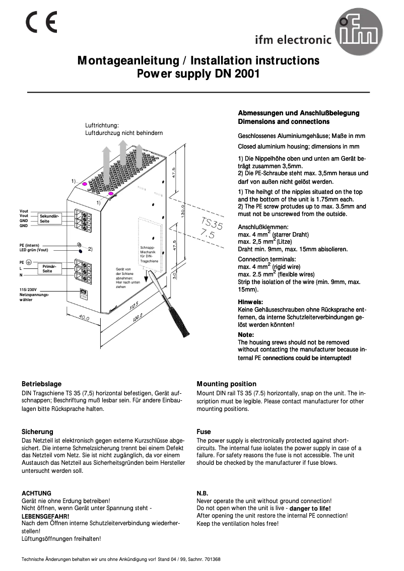 Page n°1 - Manuel utilisateur IFM DN2001