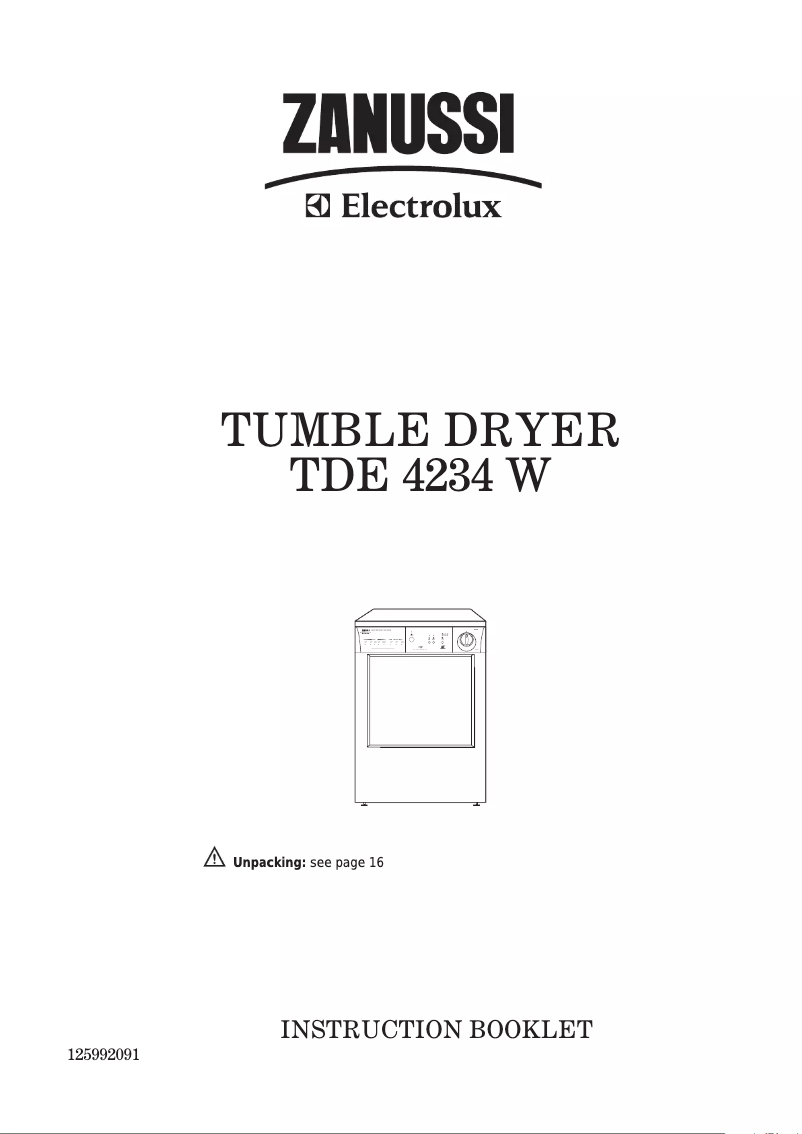 Page n°1 - Manuel utilisateur Zanussi-Electrolux TDE4234W