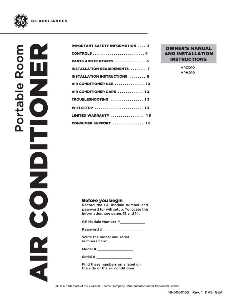 Image de la première page du manuel de l'appareil APCD10AXWW