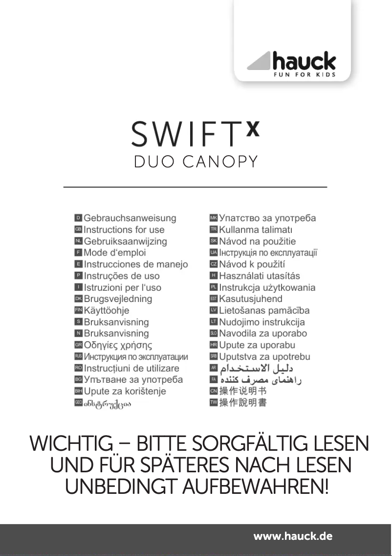 Page 1 de la notice Manuel utilisateur Hauck Swift X Duo Canopy