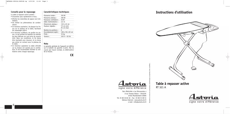 Page 1 de la notice Manuel utilisateur Astoria RT 321 A