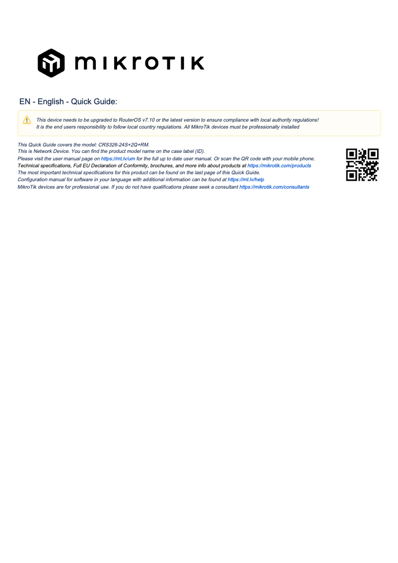 Page n°1 - Manuel utilisateur Mikrotik CRS326-24S+2Q+RM