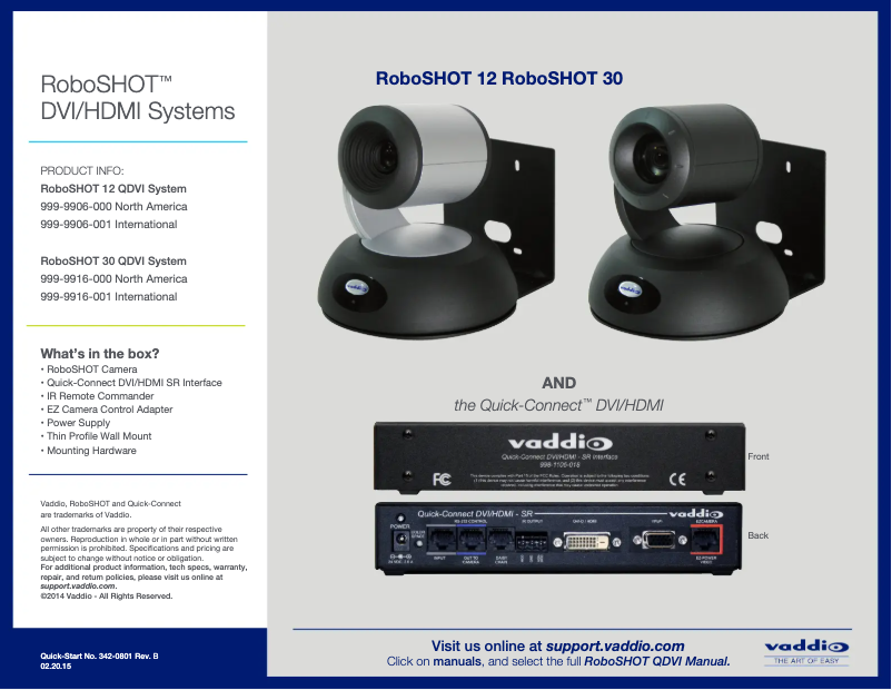 Page 1 de la notice Manuel utilisateur Vaddio RoboSHOT 12 QDVI