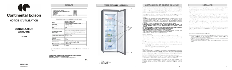 Page 1 de la notice Manuel utilisateur Continental Edison CECUFS170