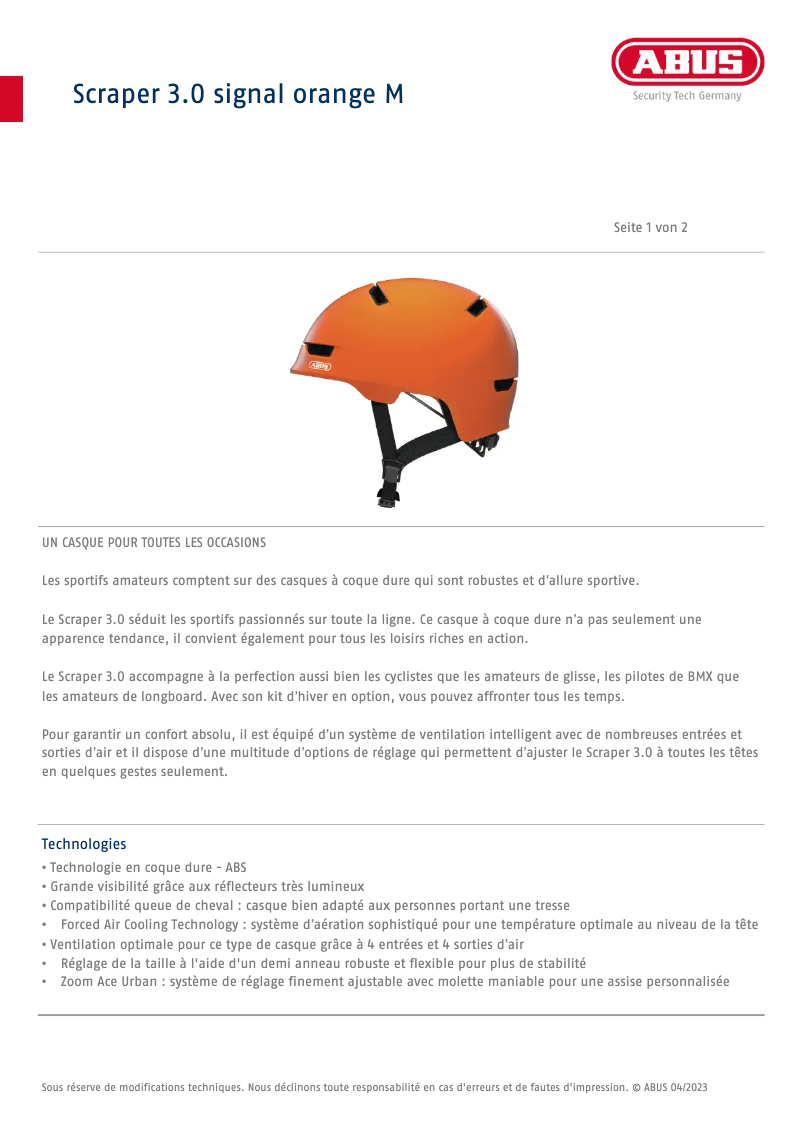 Page 1 de la notice Fiche technique Abus Scraper 3.0