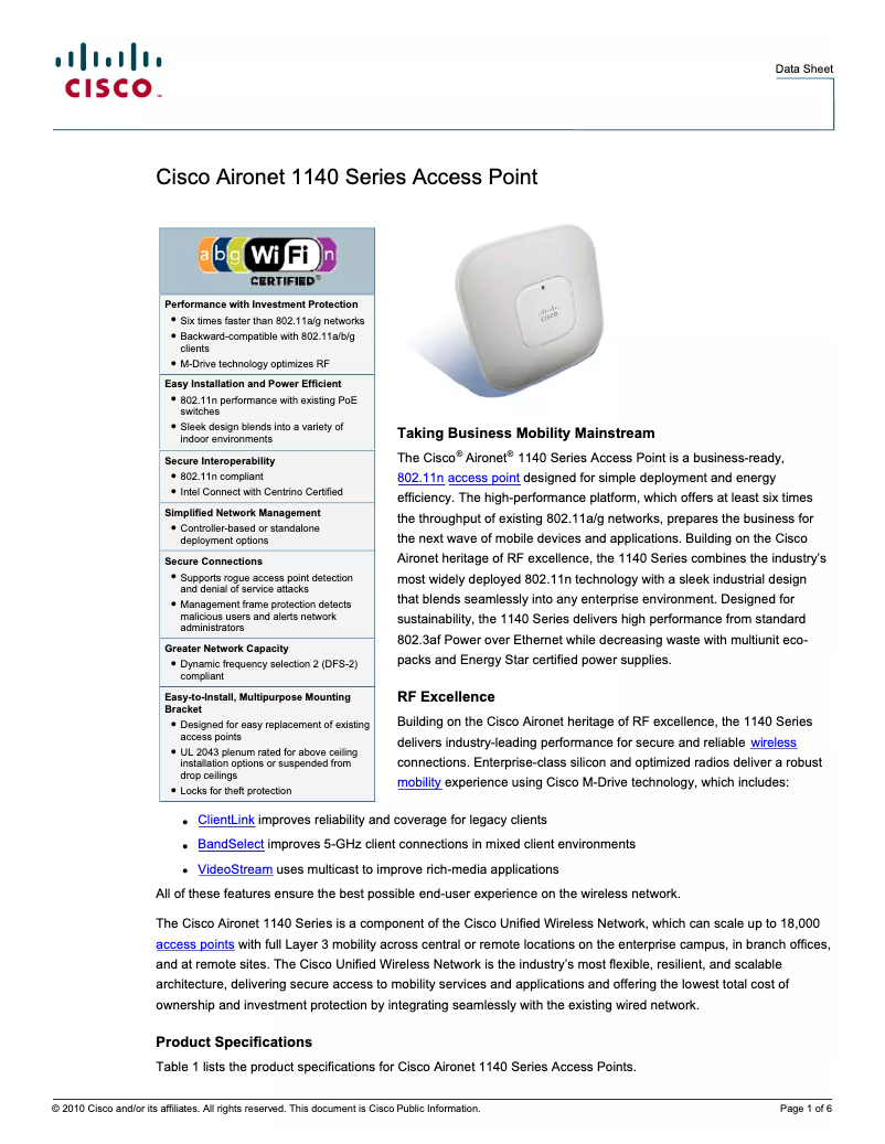 Page 1 de la notice Manuel utilisateur Cisco Aironet 1142