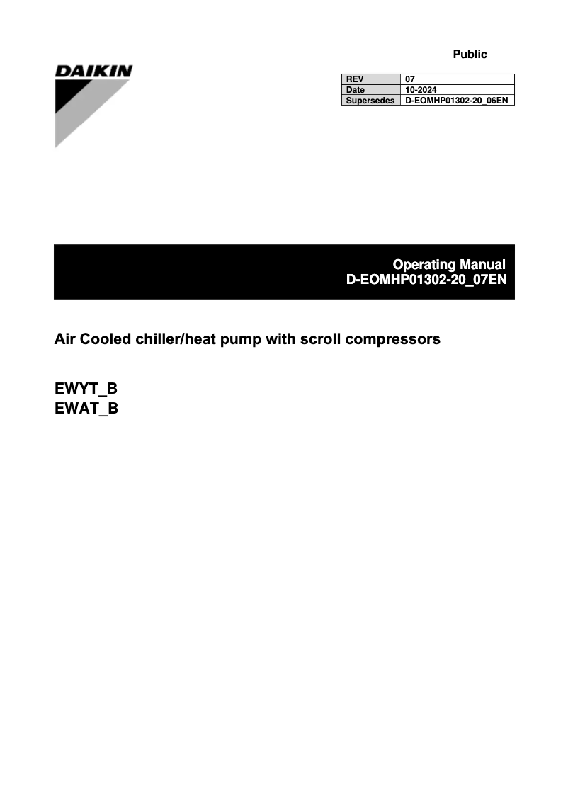 Page 1 de la notice Manuel utilisateur Daikin EWYT630B-SSA2
