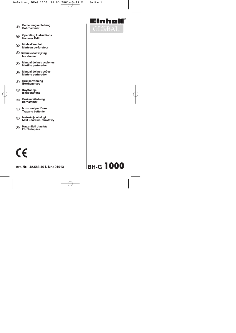 Page 1 de la notice Manuel utilisateur Global BH-G 1000