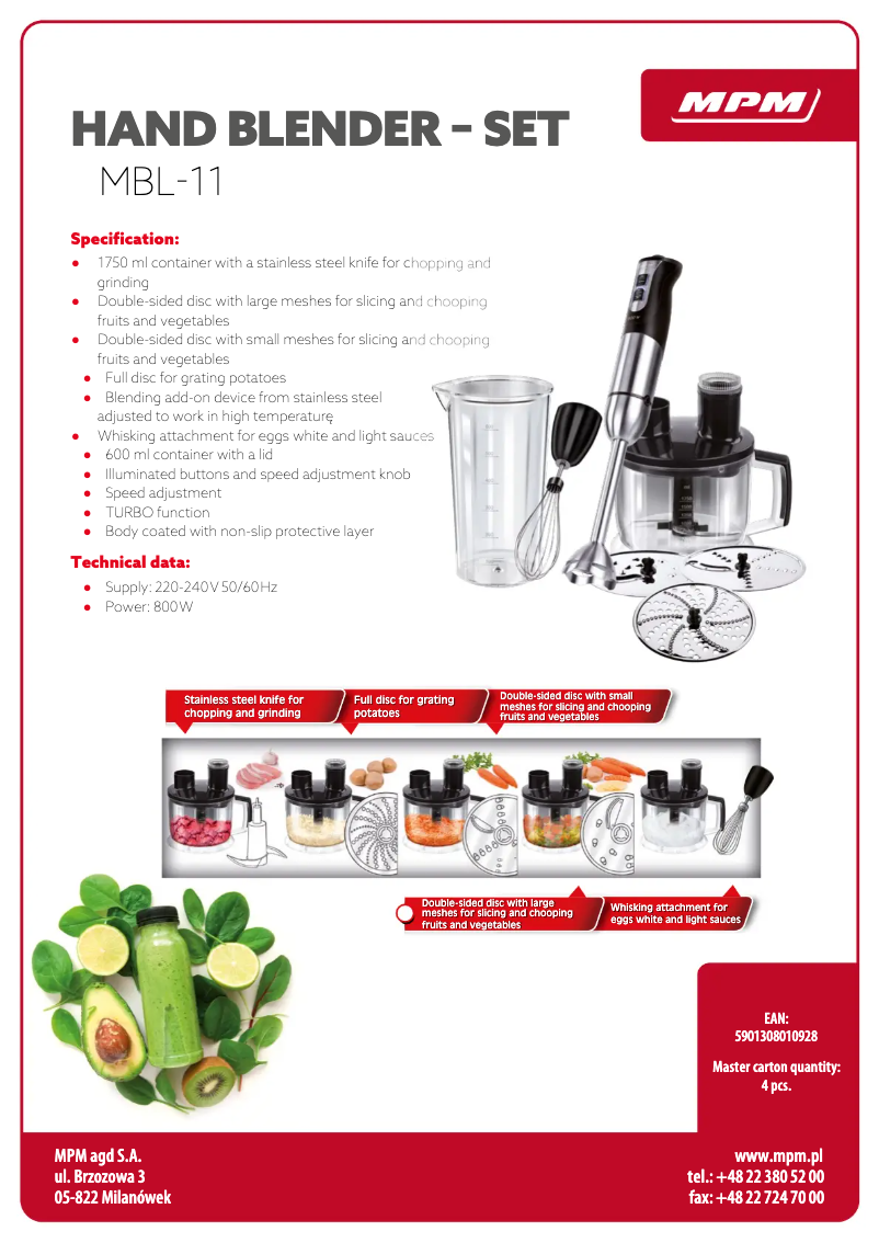 Página 1 del manual Ficha técnica MPM MBL-11