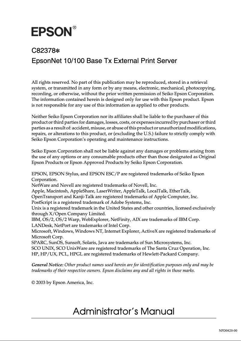 Page n°1 - Manuel utilisateur Epson C823781