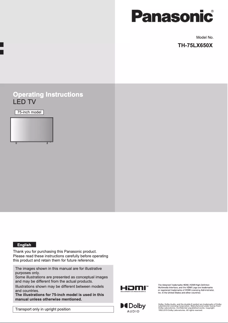 Page 1 de la notice Manuel utilisateur Panasonic TH-75LX650X