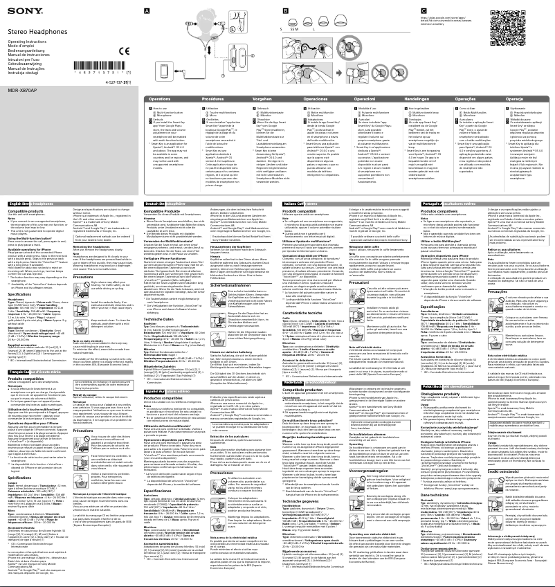 Imagen de la primera página del manual del dispositivo MDR-XB70AP