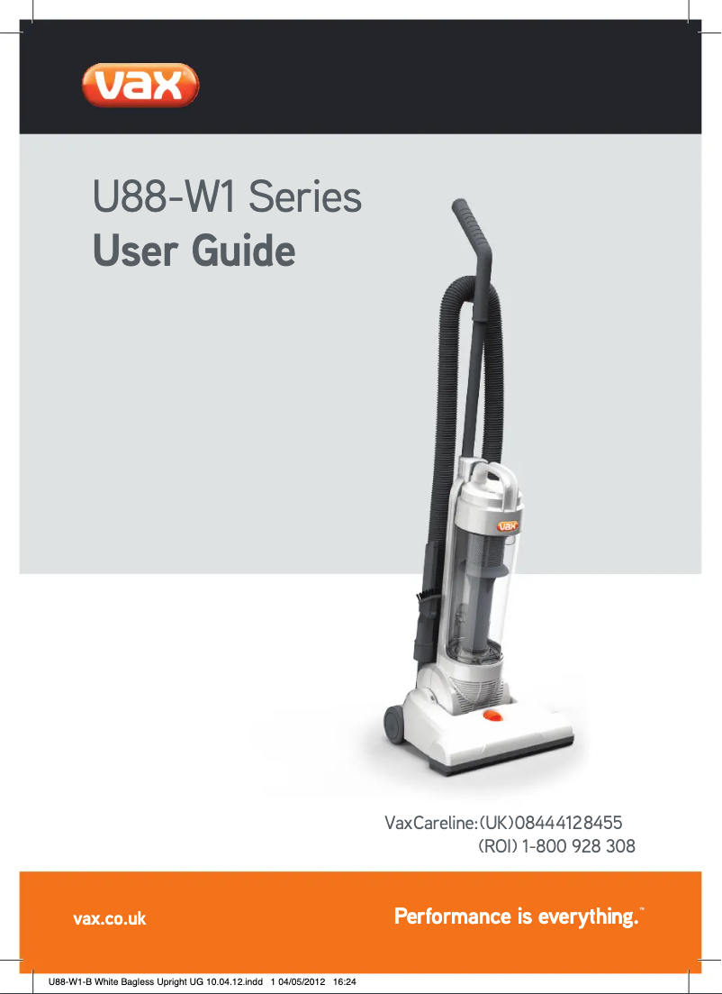Page n°1 - Manuel utilisateur Vax U88-W1-P