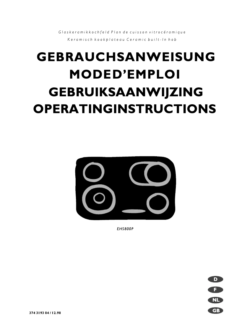 Page 1 de la notice Manuel utilisateur Electrolux EHS800P