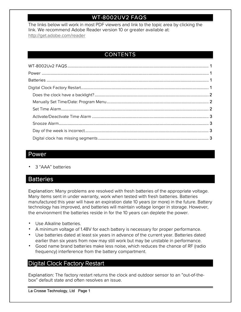 Page n°1 - FAQ La Crosse Technology WT-8002UV2