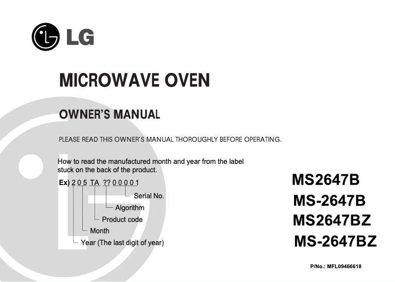 Page 1 de la notice Manuel utilisateur LG MS2647BZ