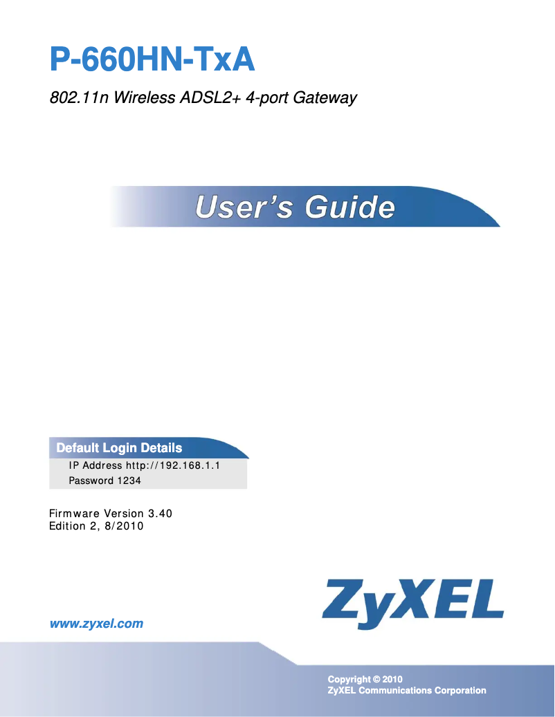 Page n°1 - Manuel utilisateur ZyXEL P-660HN-I Home