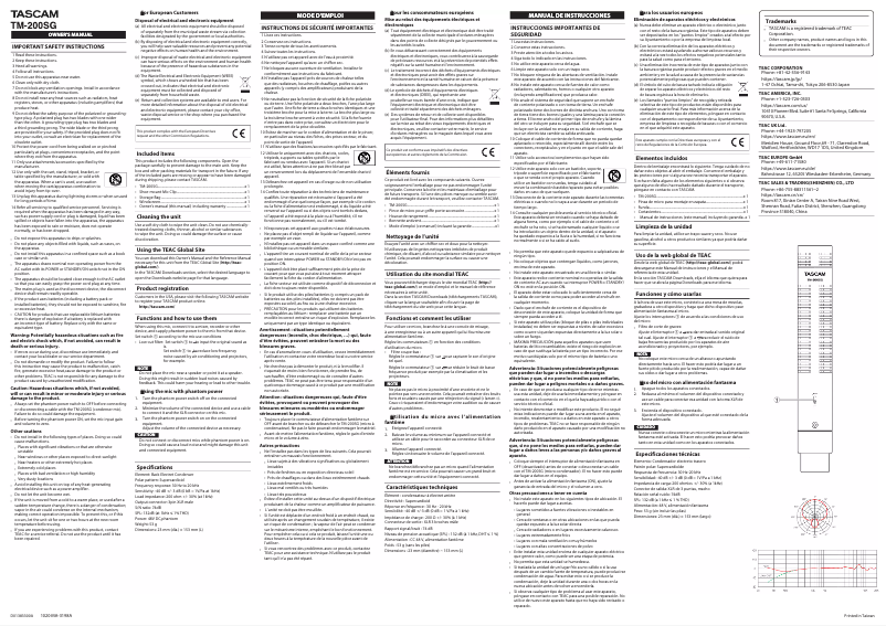 Page n°1 - Manuel utilisateur Tascam TM-200SG