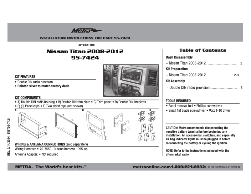 Page n°1 - Mode d'emploi Metra 95-7424