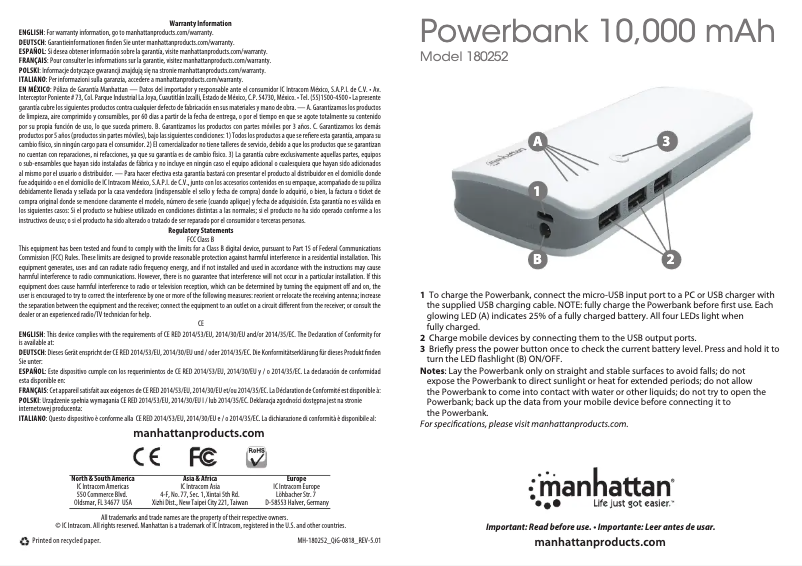 Page 1 de la notice Manuel utilisateur Manhattan 180252