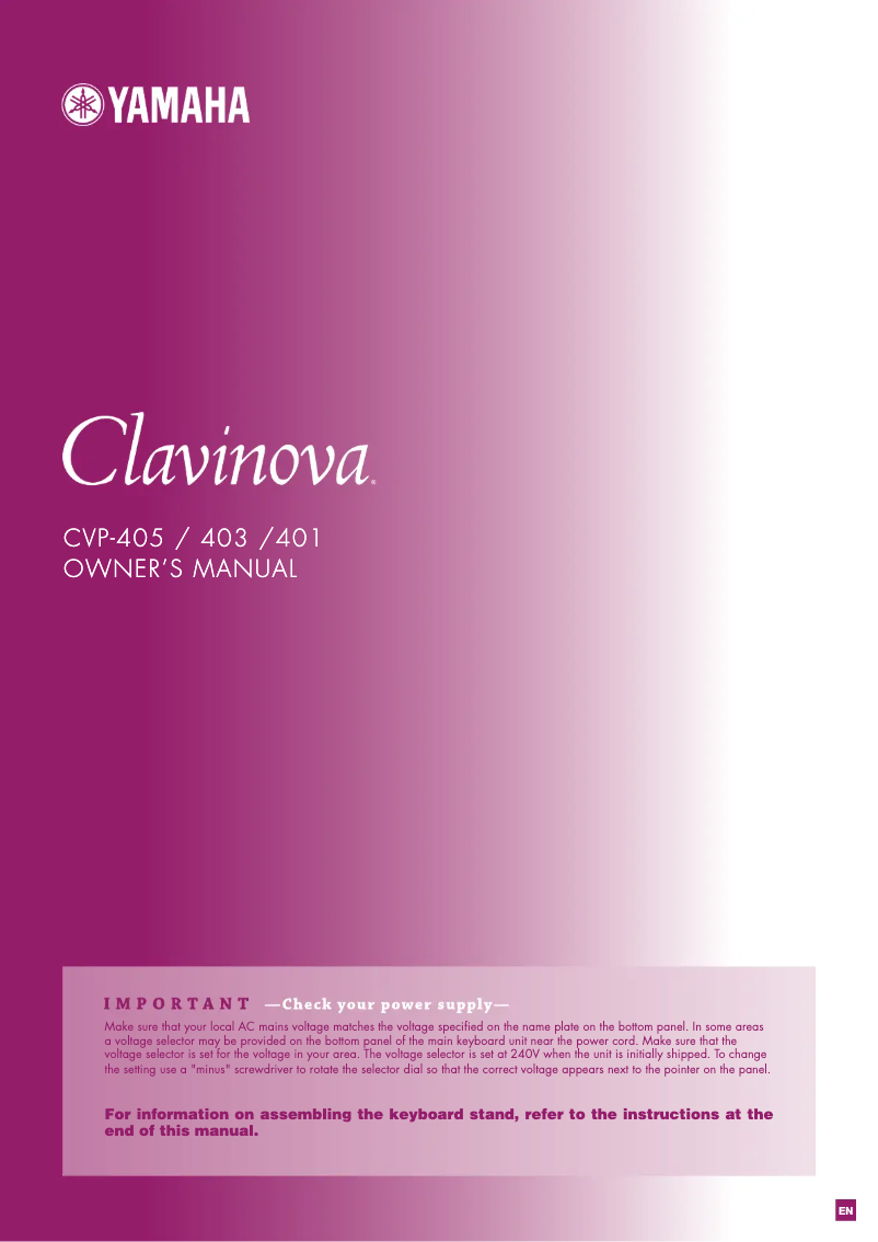 Imagen de la primera página del manual del dispositivo Clavinova CVP-405