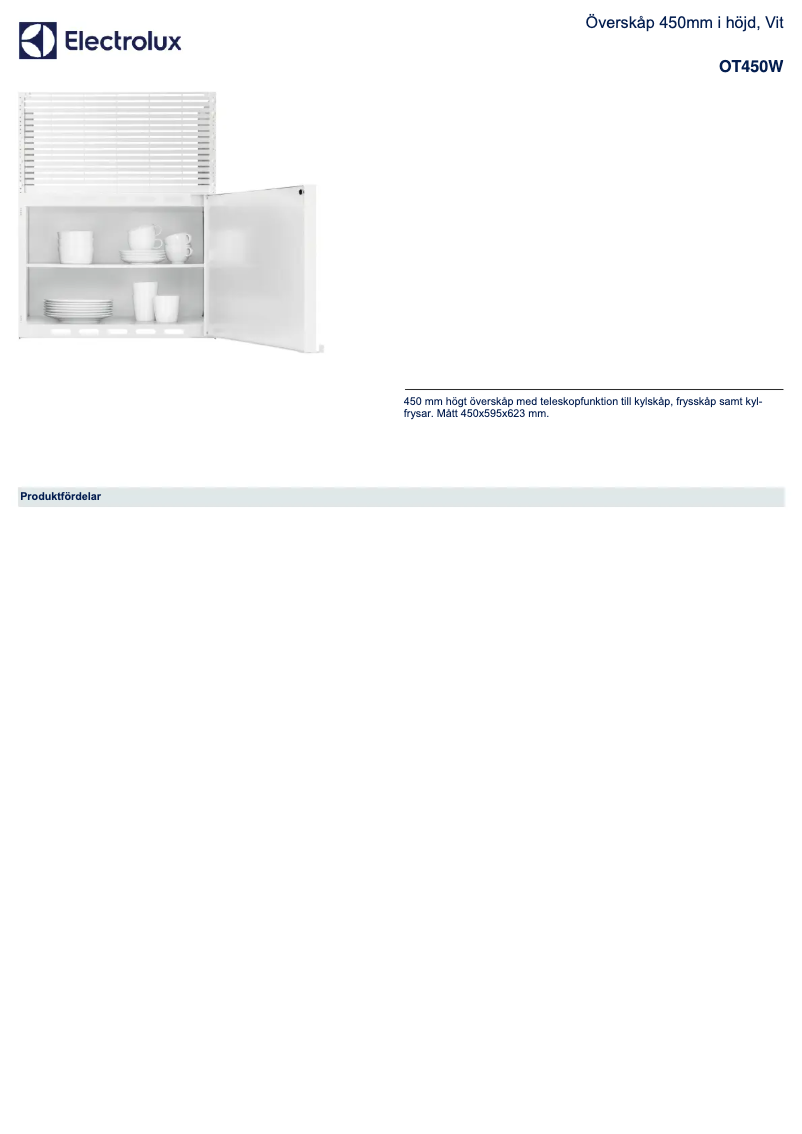 Page 1 de la notice Fiche technique Electrolux OT450W