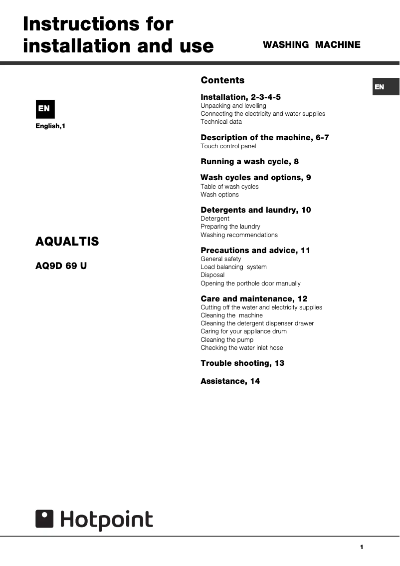 First page image of the manual for AQ9D 69 I v