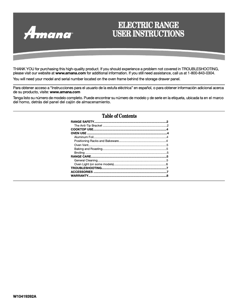 Page n°1 - Manuel utilisateur Amana AER3311