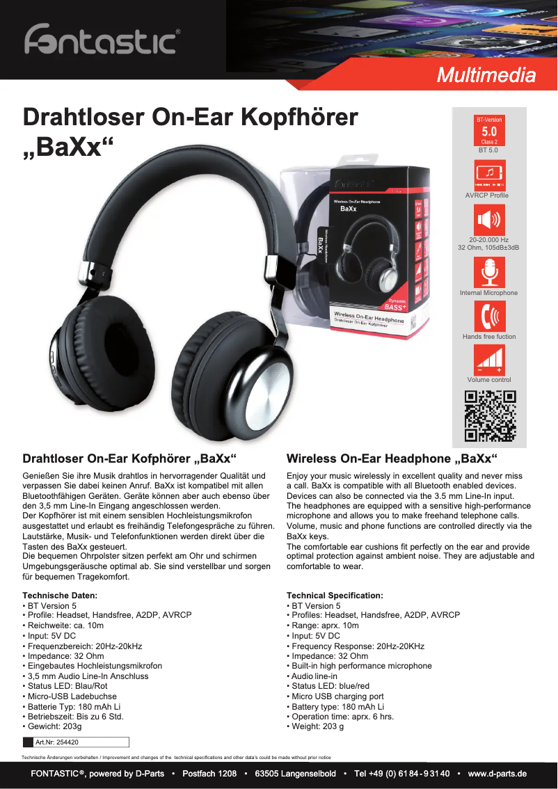 Page 1 de la notice Fiche technique Monacor BAXX/SW