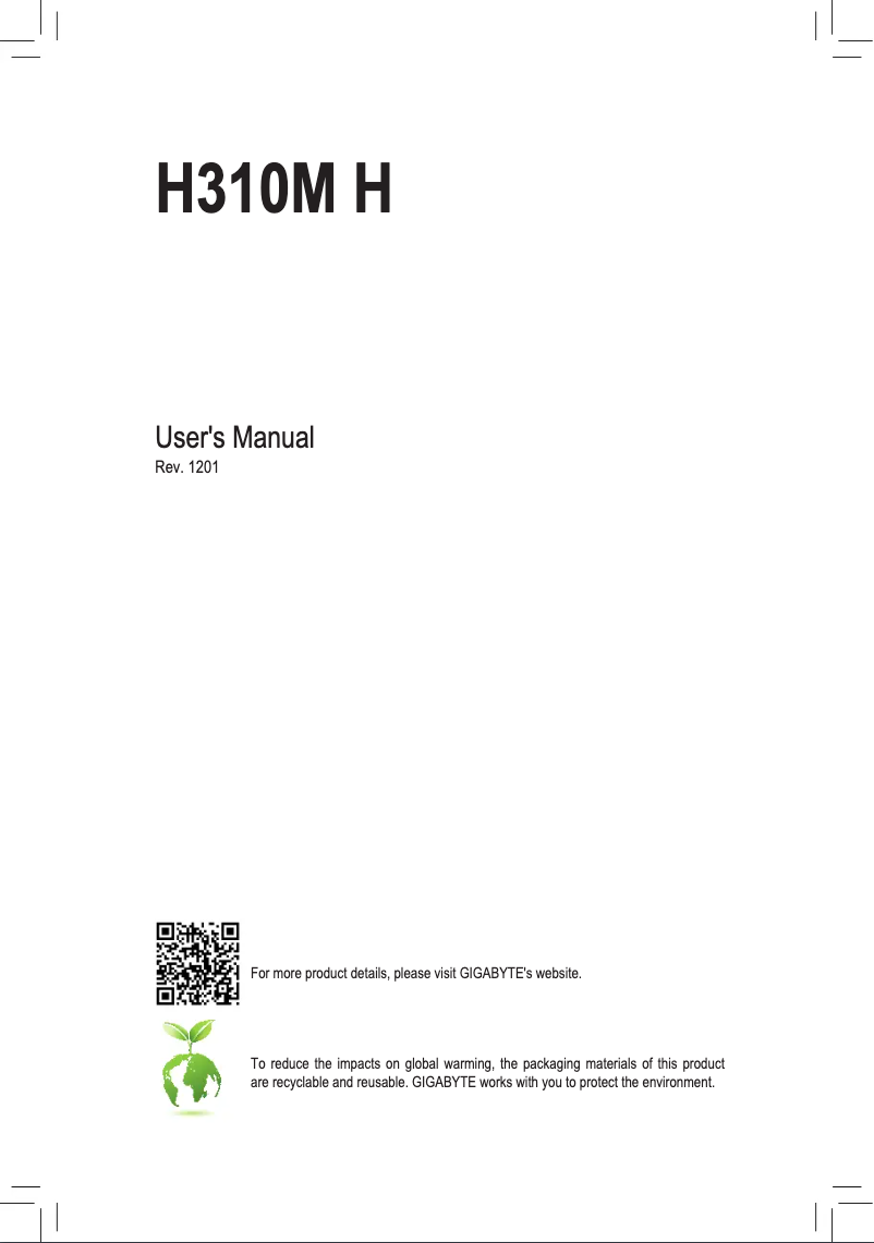 Page 1 de la notice Manuel utilisateur Gigabyte H310M H