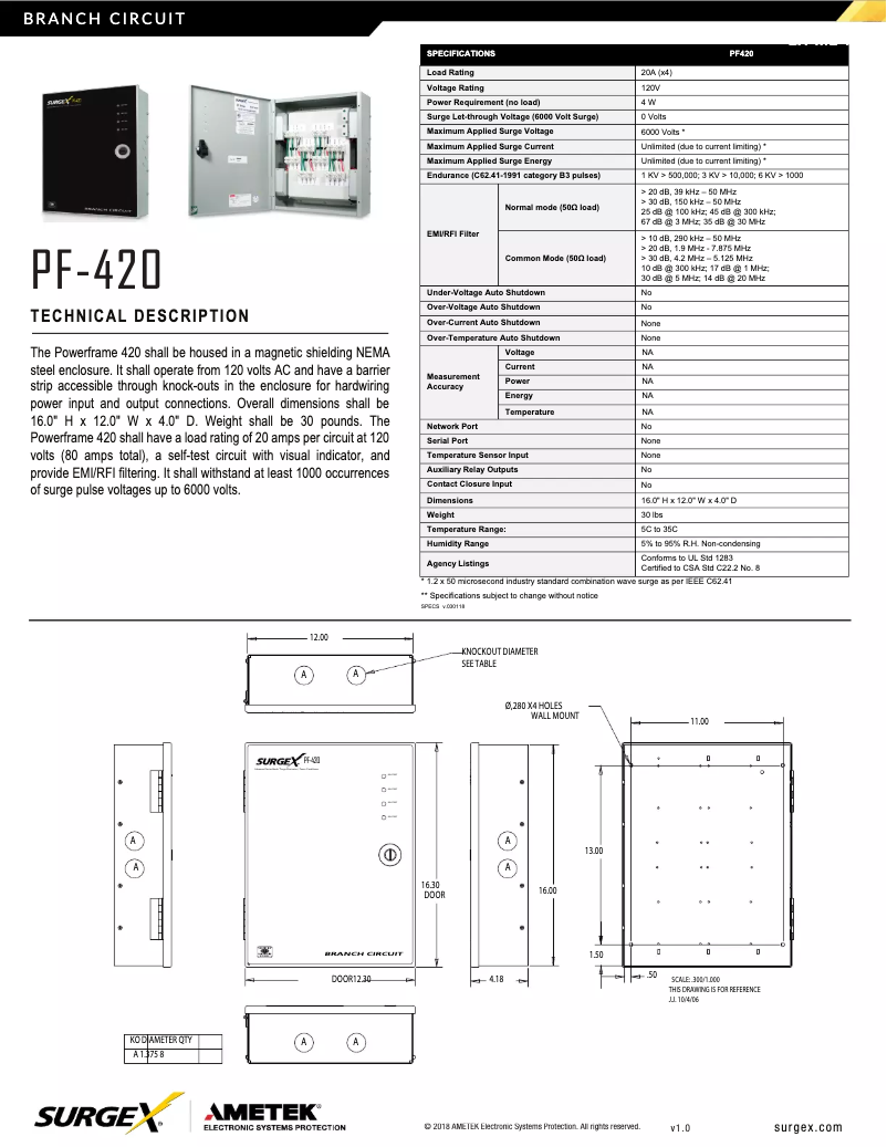 Page 1 de la notice Fiche technique SurgeX PF-420