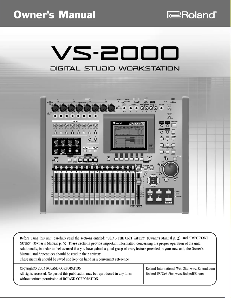 Page 1 de la notice Manuel utilisateur Roland VS-2000CD