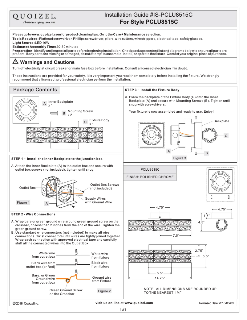 Page n°1 - Manuel utilisateur Quoizel PCLU8515C