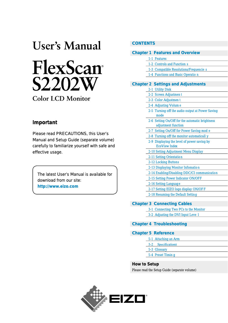Page 1 de la notice Manuel utilisateur Eizo S2202WHA-BK