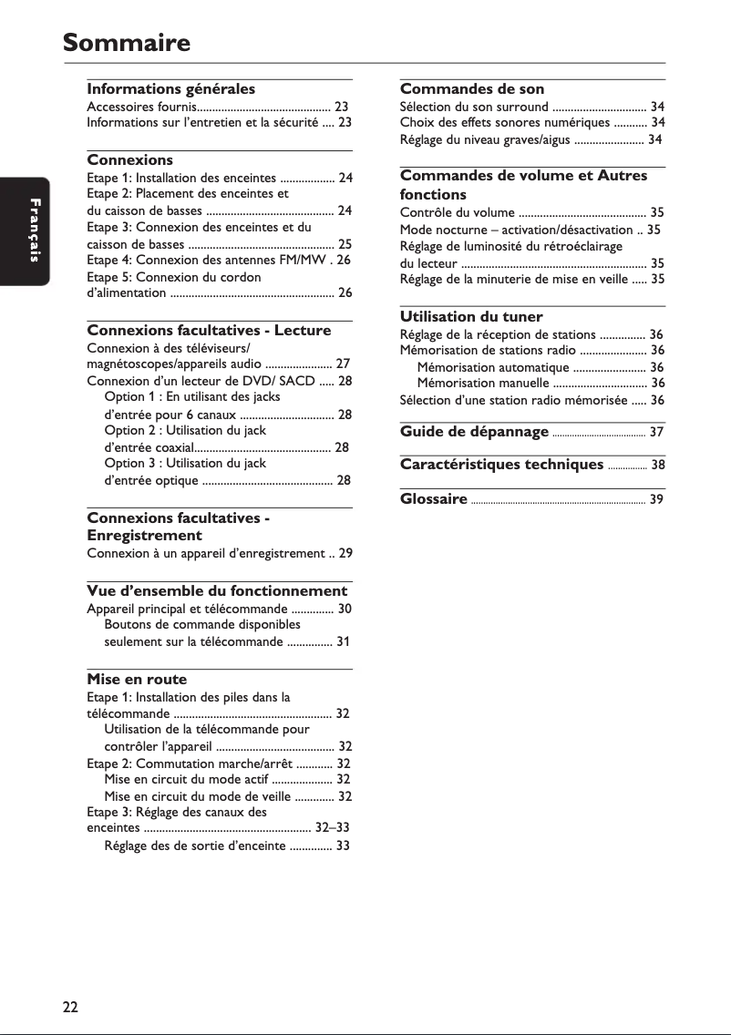 Page 1 de la notice Manuel utilisateur Philips LX600