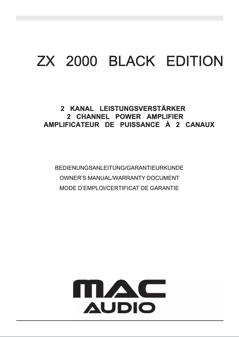 Page 1 de la notice Manuel utilisateur Mac Audio ZX 2000